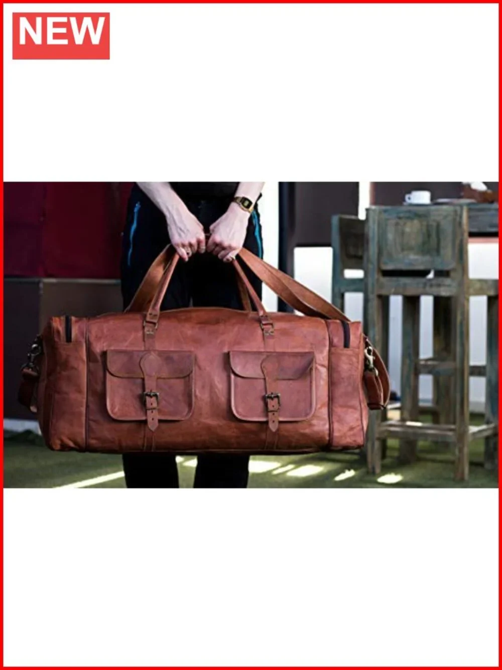 Large 32 Inch Full Grain Leather Duffel Bag Travel Gym Sports